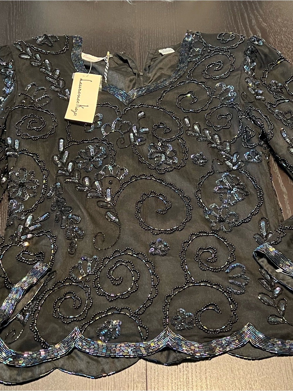 Laurence Kazar Black Top with Iridescent Beading